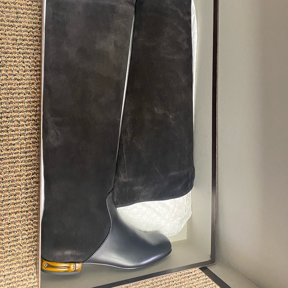 Knee High Suede and Leather Black Gucci Boots